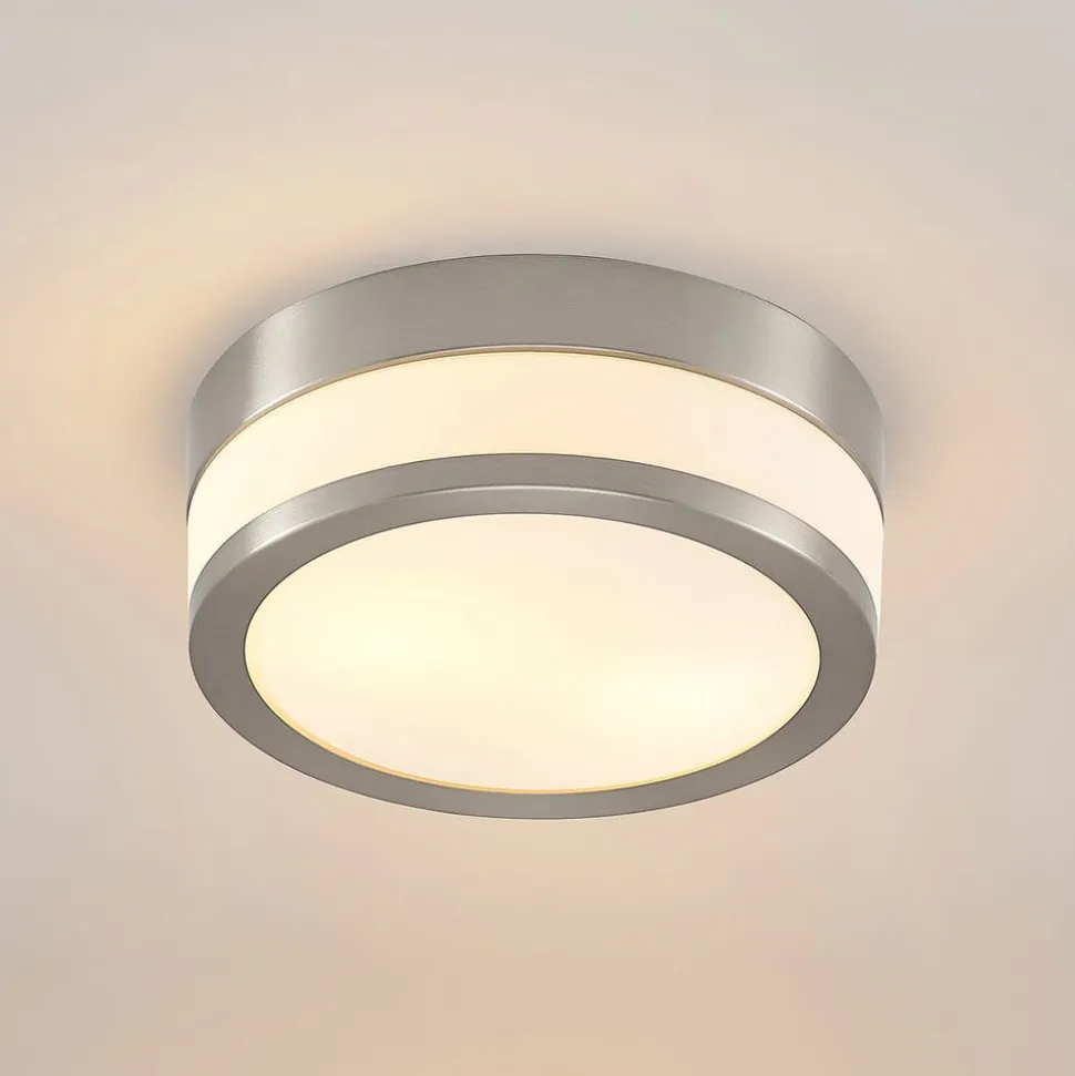 Lindby Loftlampe Flavi, Ø 23 cm, nikkel, glas, IP44, E27