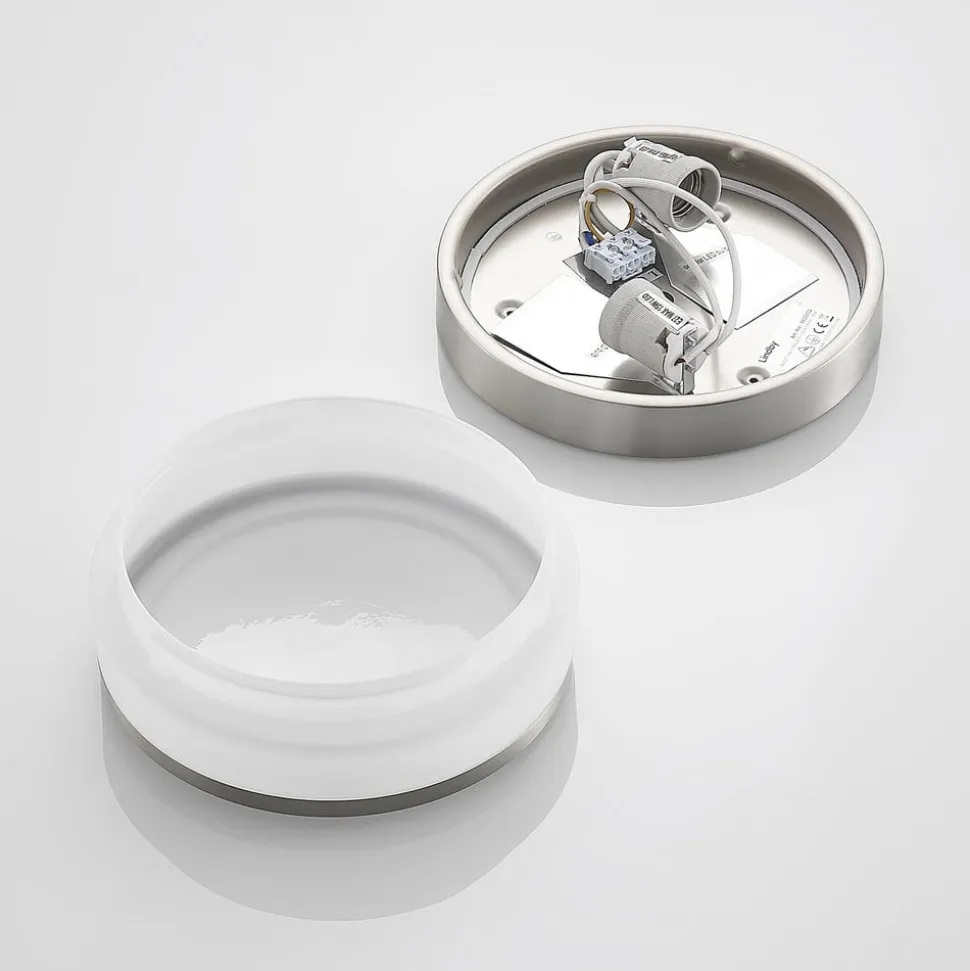 Lindby Loftlampe Flavi, Ø 23 cm, nikkel, glas, IP44, E27