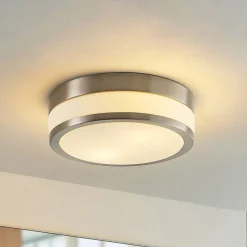 Lindby Loftlampe Flavi, Ø 28 cm, nikkel, glas, IP44, E27