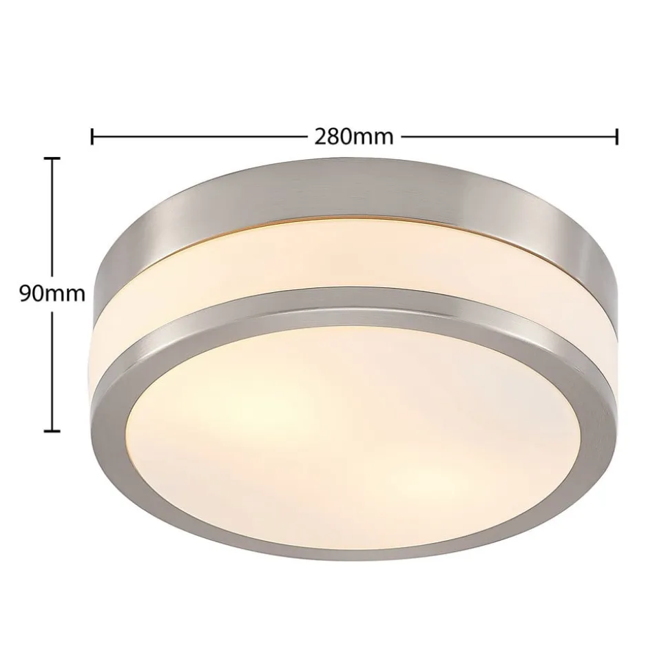 Lindby Loftlampe Flavi, Ø 28 cm, nikkel, glas, IP44, E27