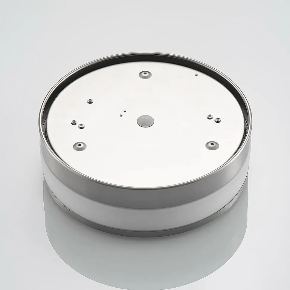 Lindby Loftlampe Flavi, Ø 28 cm, nikkel, glas, IP44, E27