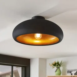 Lindby loftlampe Gerwina, sort/guld, metal, 40 cm, E27