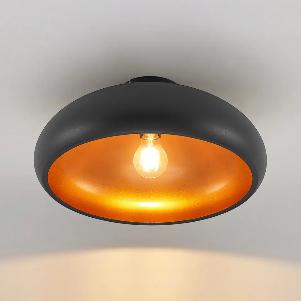 Lindby loftlampe Gerwina, sort/guld, metal, 40 cm, E27