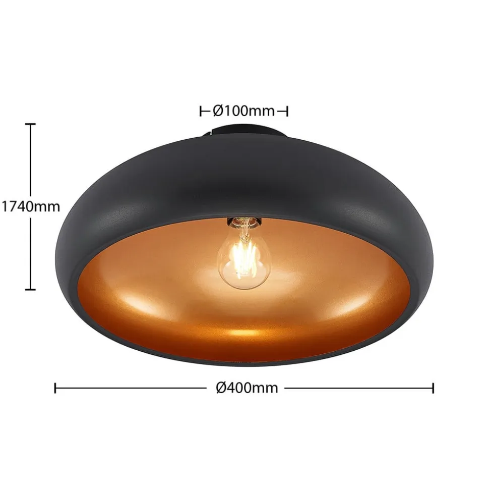 Lindby loftlampe Gerwina, sort/guld, metal, 40 cm, E27