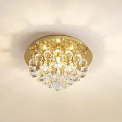 Lindby loftlampe Gillion, 4 lyskilder, guld, krystal, Ø 35cm
