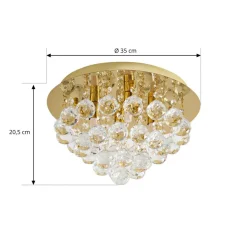 Lindby loftlampe Gillion, 4 lyskilder, guld, krystal, Ø 35cm