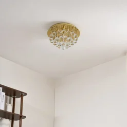 Lindby loftlampe Gillion, 4 lyskilder, guld, krystal, Ø 35cm