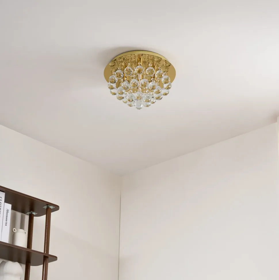 Lindby loftlampe Gillion, 4 lyskilder, guld, krystal, Ø 35cm