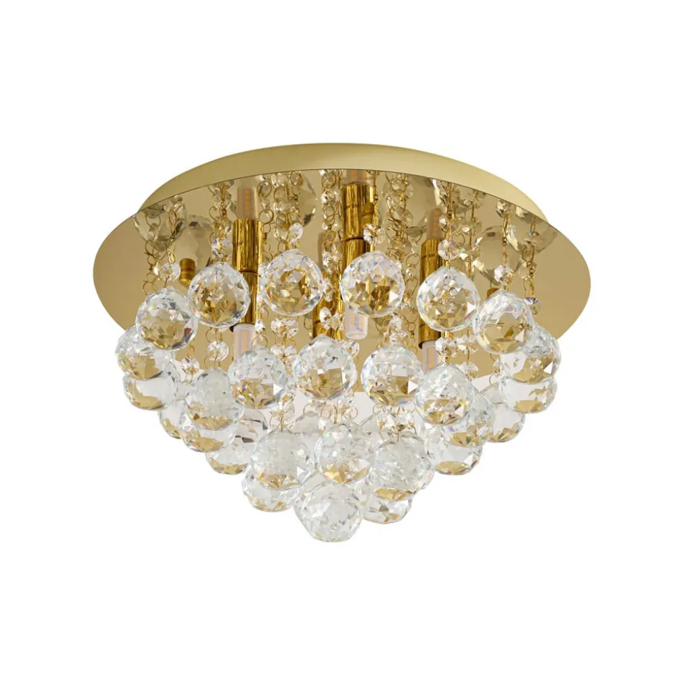 Lindby loftlampe Gillion, 4 lyskilder, guld, krystal, Ø 35cm