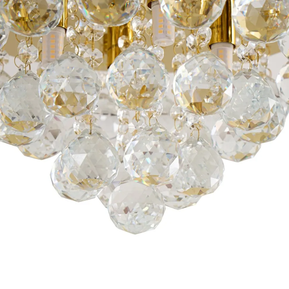 Lindby loftlampe Gillion, 4 lyskilder, guld, krystal, Ø 35cm