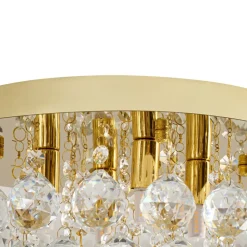 Lindby loftlampe Gillion, 4 lyskilder, guld, krystal, Ø 35cm