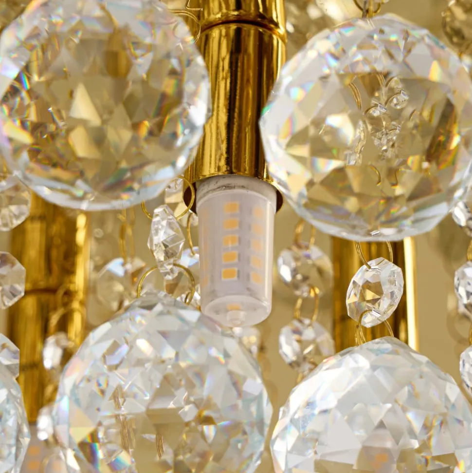 Lindby loftlampe Gillion, 4 lyskilder, guld, krystal, Ø 35cm