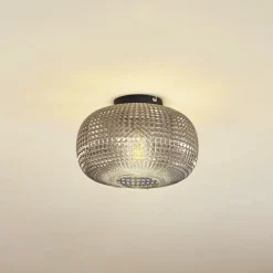Lindby loftlampe Hildur, Ø 25 cm, røggrå, glas