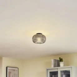Lindby loftlampe Hildur, Ø 25 cm, røggrå, glas
