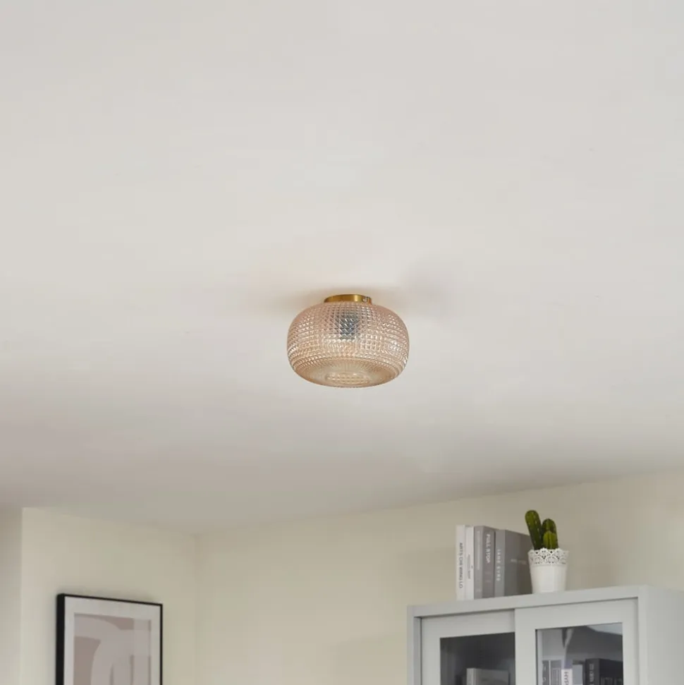 Lindby loftlampe Hildur, Ø 25 cm, ravfarvet, glas