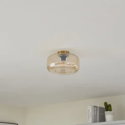 Lindby loftlampe Hildur, Ø 28,5 cm, ravfarvet, glas