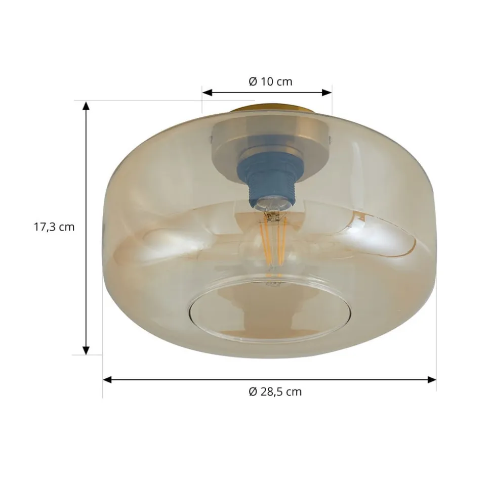 Lindby loftlampe Hildur, Ø 28,5 cm, ravfarvet, glas