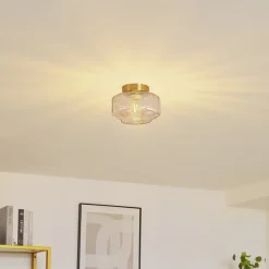 Lindby loftlampe Hildur, ravfarvet, glas, Ø 22 cm