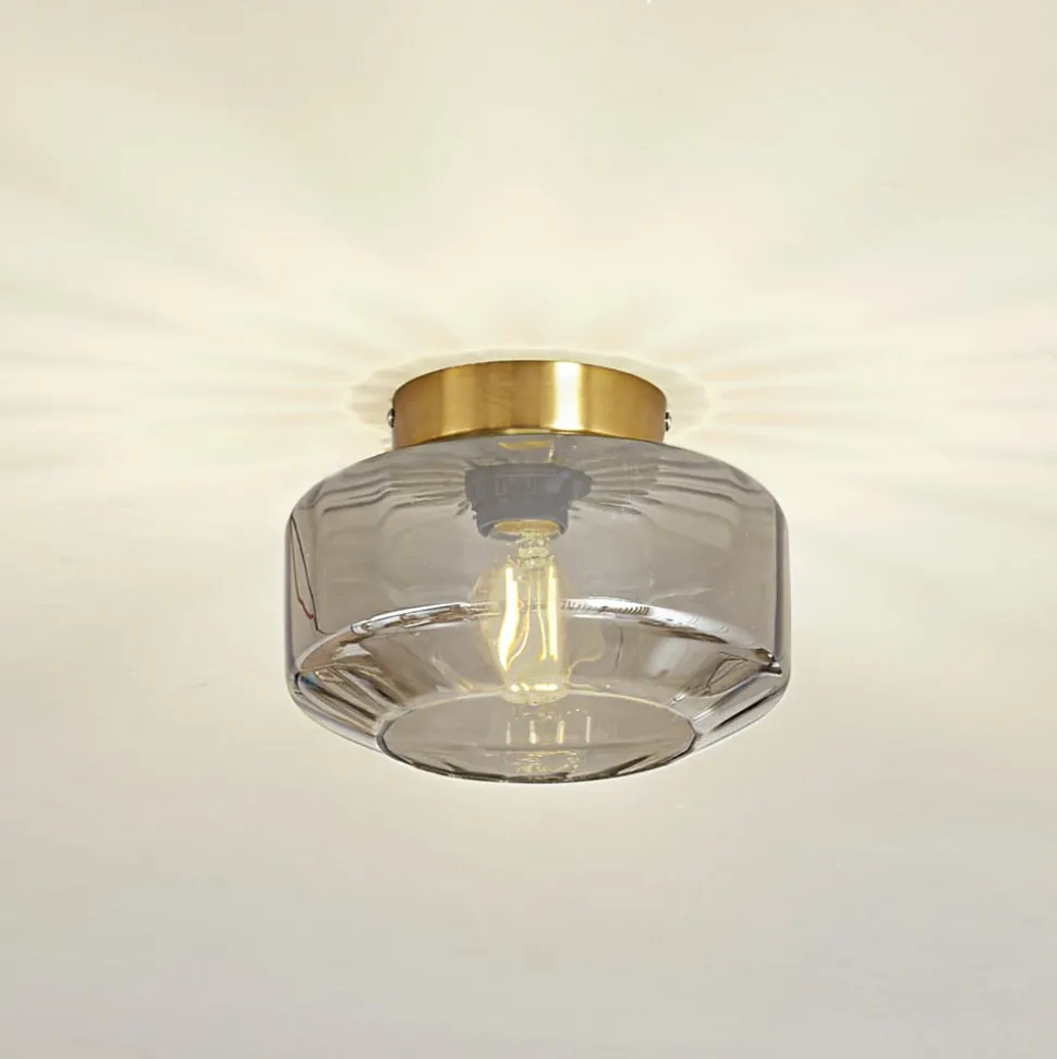 Lindby loftlampe Hildur, røggrå, glas, Ø 22 cm