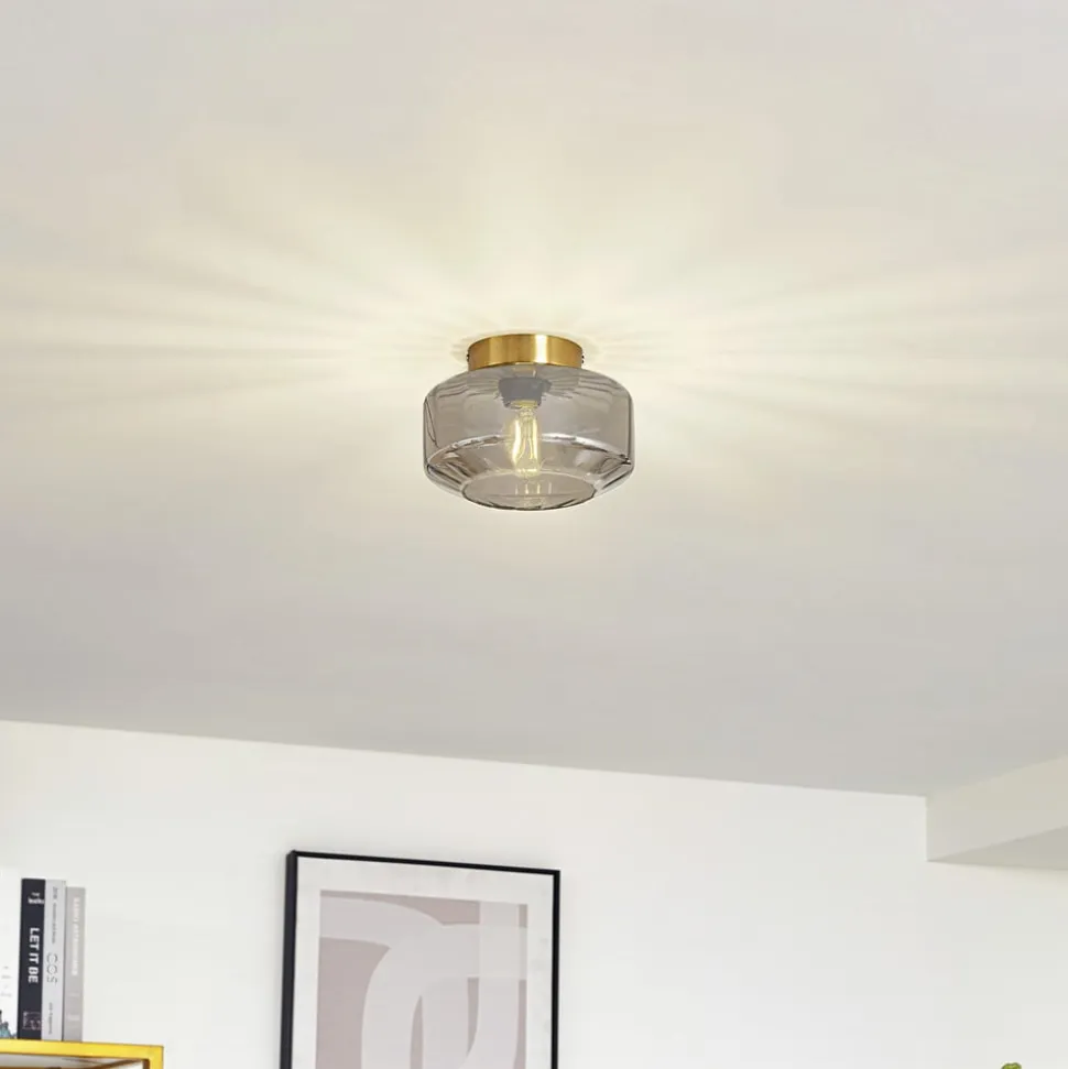 Lindby loftlampe Hildur, røggrå, glas, Ø 22 cm