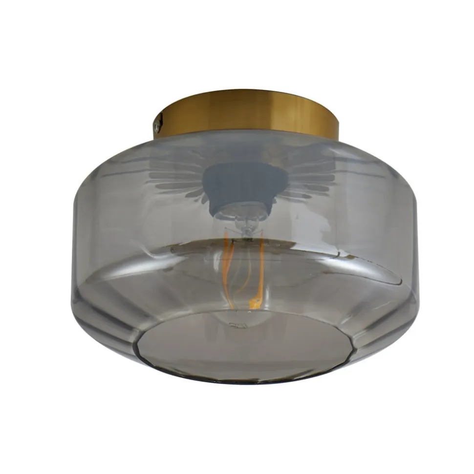 Lindby loftlampe Hildur, røggrå, glas, Ø 22 cm