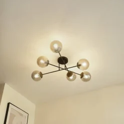 Lindby loftlampe Isamer, røggrå, Ø 80 cm, kugle