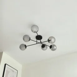 Lindby loftlampe Isamer, røggrå, Ø 80 cm, kugle