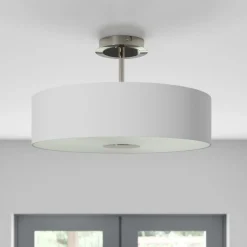Lindby loftlampe Josia, hvid, stof, Ø 47 cm, E27
