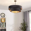 Lindby loftlampe Jusari, sort, tekstil, Ø 56 cm, E27