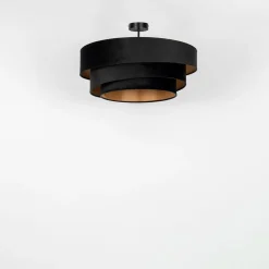 Lindby loftlampe Jusari, sort, tekstil, Ø 56 cm, E27