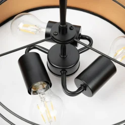 Lindby loftlampe Jusari, sort, tekstil, Ø 56 cm, E27