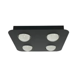 Lindby loftlampe Jyla, sort, 3.000 K, 4 lyskilder, linse