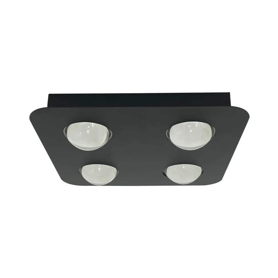 Lindby loftlampe Jyla, sort, 4.200 K, 4 lyskilder, linse