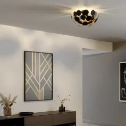 Lindby loftlampe Kinan, Ø 54 cm, sort, guld, E14