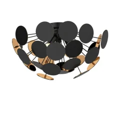 Lindby loftlampe Kinan, Ø 54 cm, sort, guld, E14