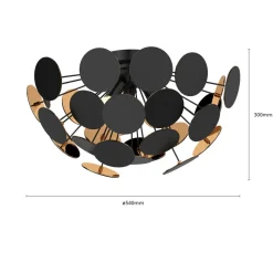 Lindby loftlampe Kinan, Ø 54 cm, sort, guld, E14