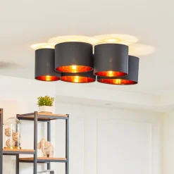 Lindby loftlampe Laurenz, 5 lyskilder, 83 cm sort/guld