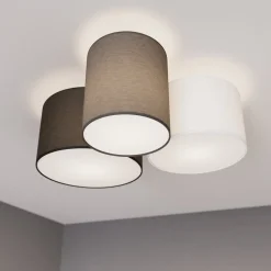 Lindby loftlampe Laurenz, 3 lyskilder, grå/brun, tekstil