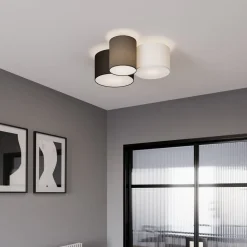 Lindby loftlampe Laurenz, 3 lyskilder, grå/brun, tekstil