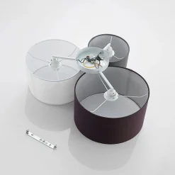 Lindby loftlampe Laurenz, 3 lyskilder, grå/brun, tekstil
