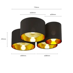 Lindby loftlampe Laurenz, 4 lyskilder, sort/guld, tekstil
