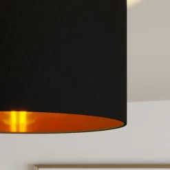 Lindby loftlampe Laurenz, 3 lyskilder, sort/guld, tekstil