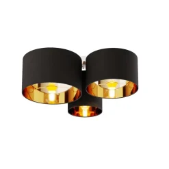 Lindby loftlampe Laurenz, 3 lyskilder, sort/guld, tekstil