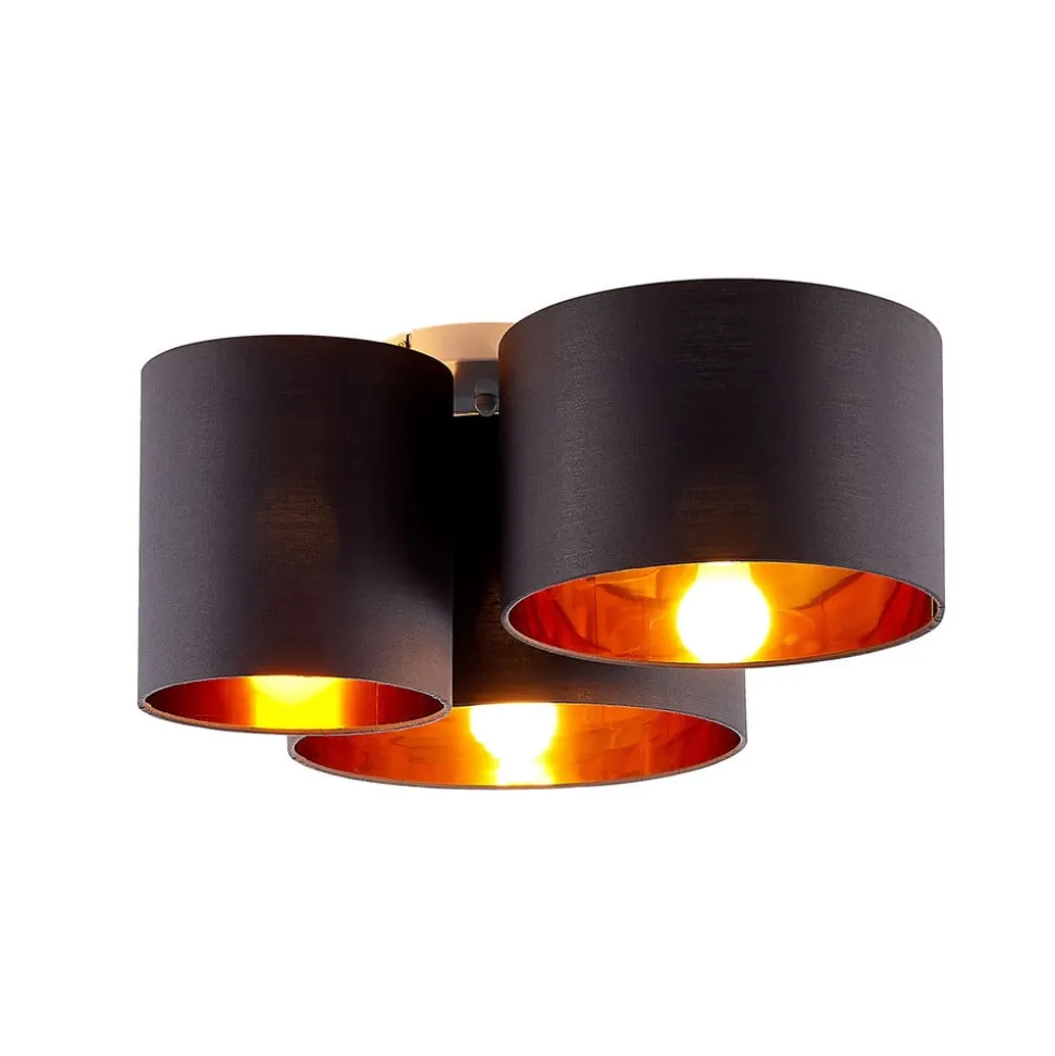 Lindby loftlampe Laurenz, 3 lyskilder, grå/guld, tekstil