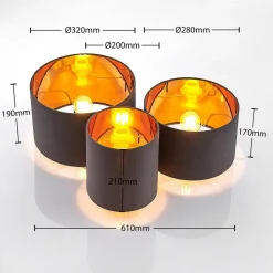 Lindby loftlampe Laurenz, 3 lyskilder, grå/guld, tekstil