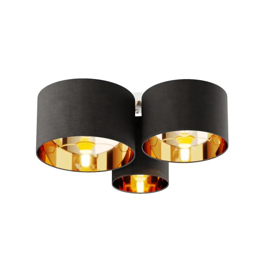 Lindby loftlampe Laurenz, 3 lyskilder, grå/guld, tekstil