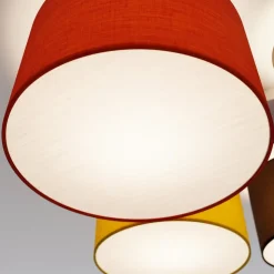 Lindby loftlampe Laurenz, 5 lyskilder, 93 cm, rød/gul, tekstil