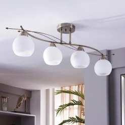 Lindby loftlampe Leanda, 80 cm, 4 lyskilder, metal, glas