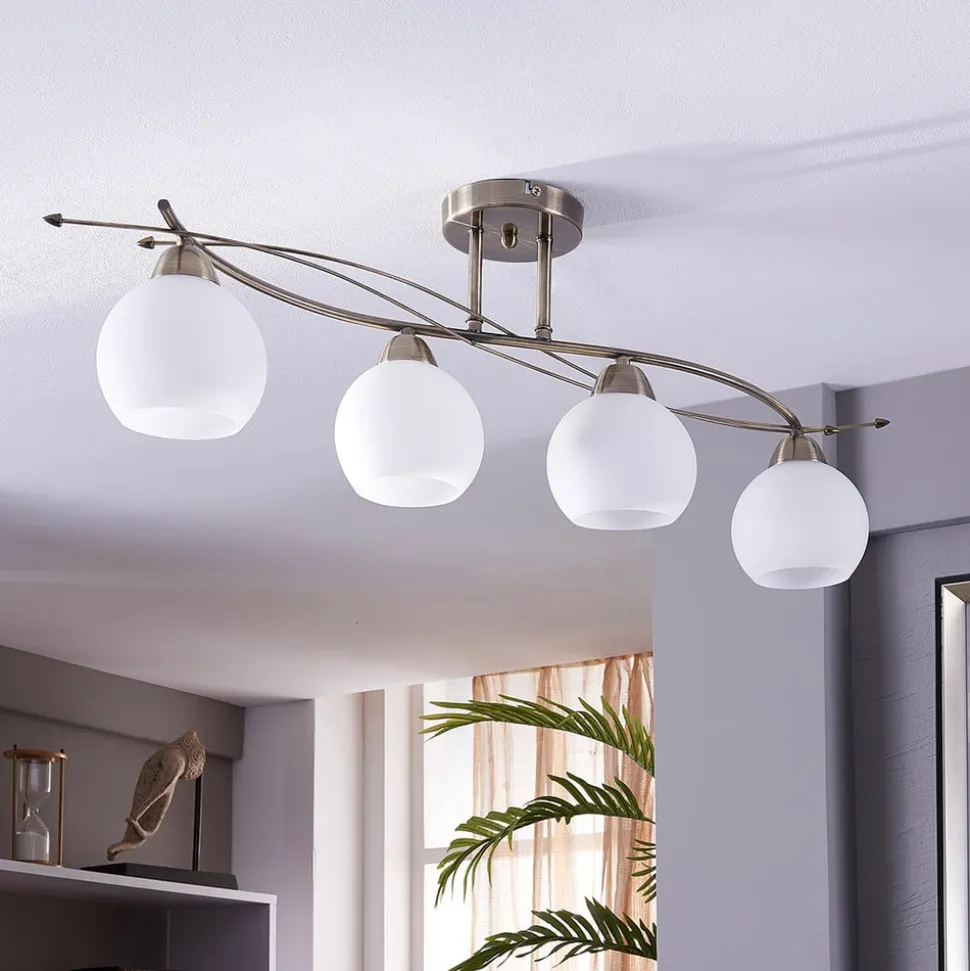 Lindby loftlampe Leanda, 80 cm, 4 lyskilder, metal, glas