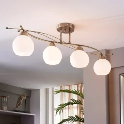 Lindby loftlampe Leanda, 80 cm, 4 lyskilder, metal, glas